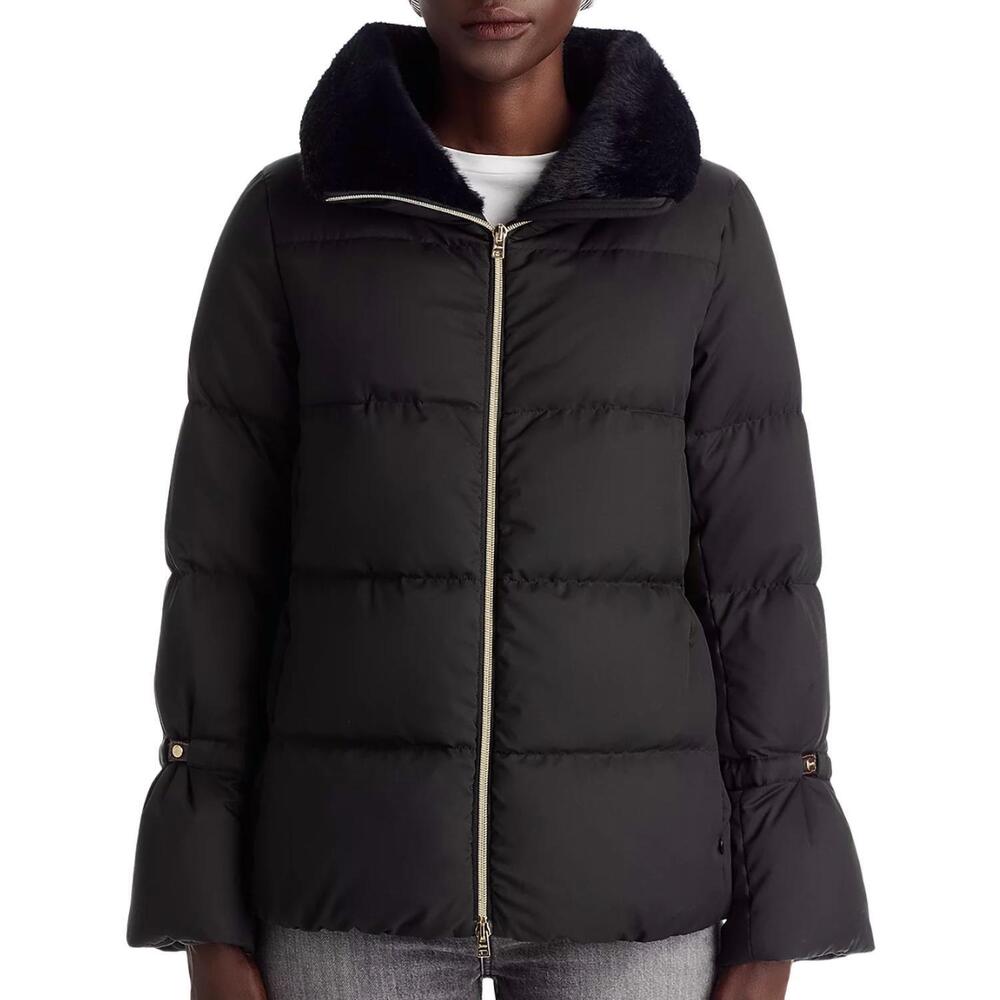 NEW HERNO faux fur collar jacket in black
